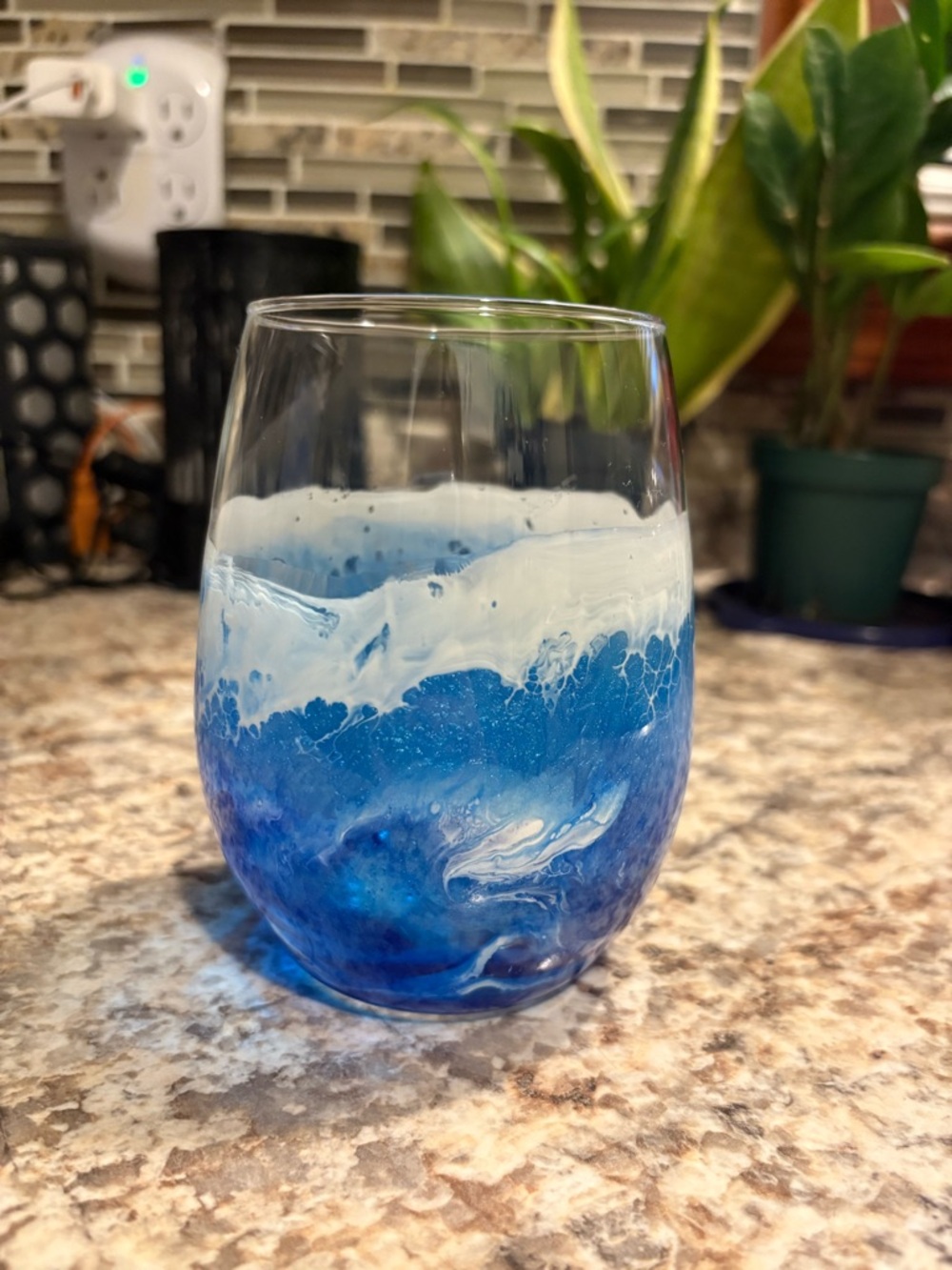 Blue & White Ocean Stemless Wine Glass